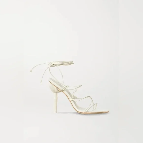 Cult Gaia Soleil Strappy Leather Ankle Wrap Sandals Off White